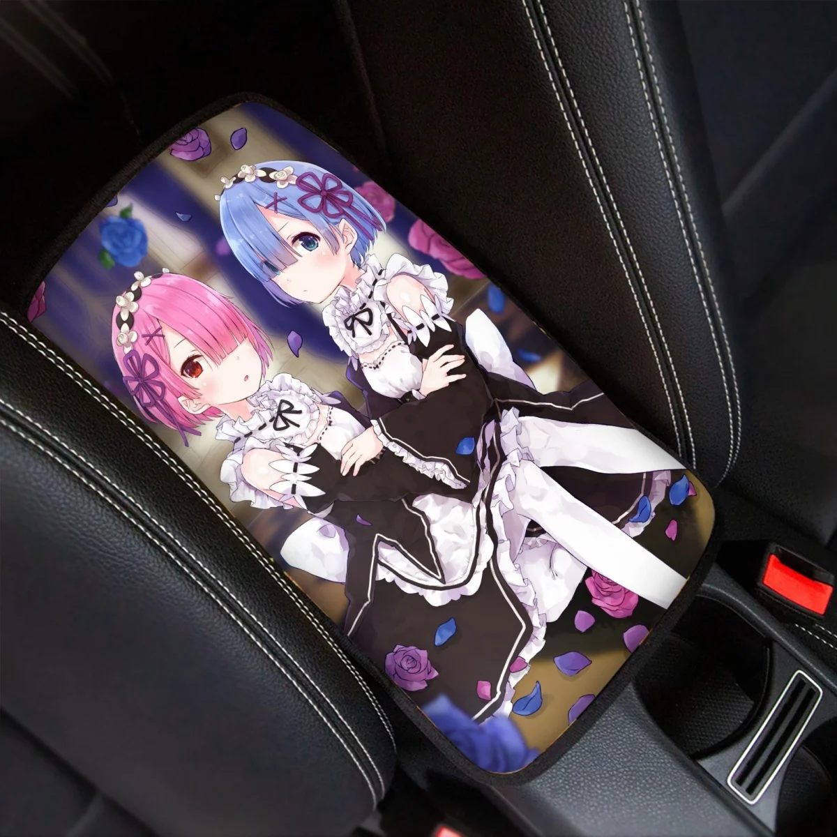 

INSTANTARTS Anime Car Armrest Cover Mat Life in a Different World From Zero Non-slip Center Console Cover Pad Interior Cushion