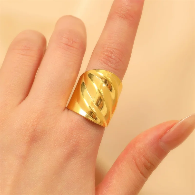 EILIECK 316L Edelstahl Neue Design Libelle Ring Schmuck Frauen 18K Überzogene Metall Textur Gold Farbe Ring Zubehör
