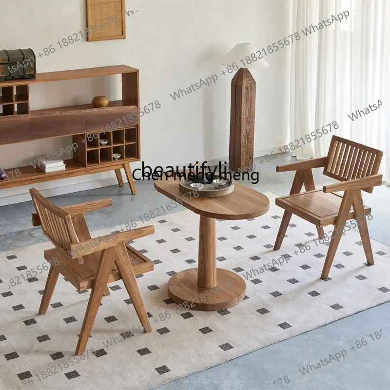 Coffee Table for Home Use, Balcony, One Table Two Chairs, Living Room, Solid Wood Backrest Chair, GuesthouseE5556