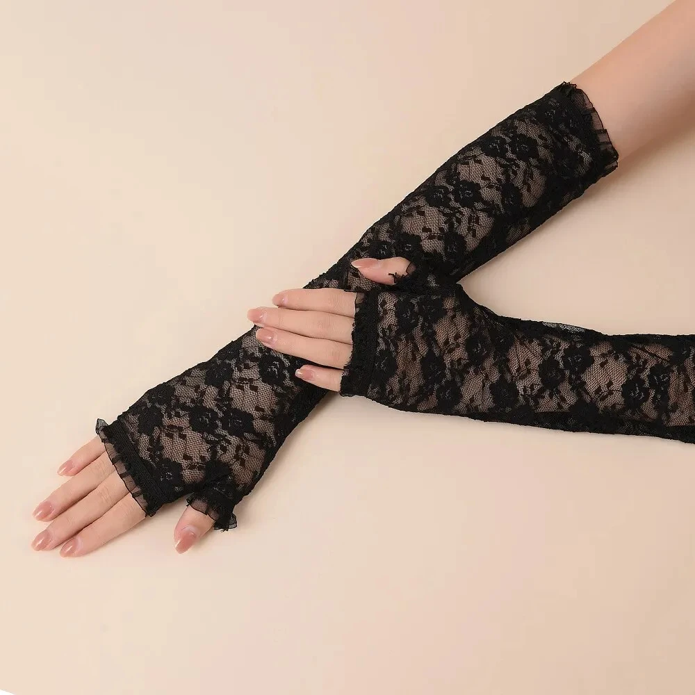 Summer Women's Sleeves Long Lace Sunscreen Driver's Half Finger UV Resistant Lace Sexy Evening Gloves