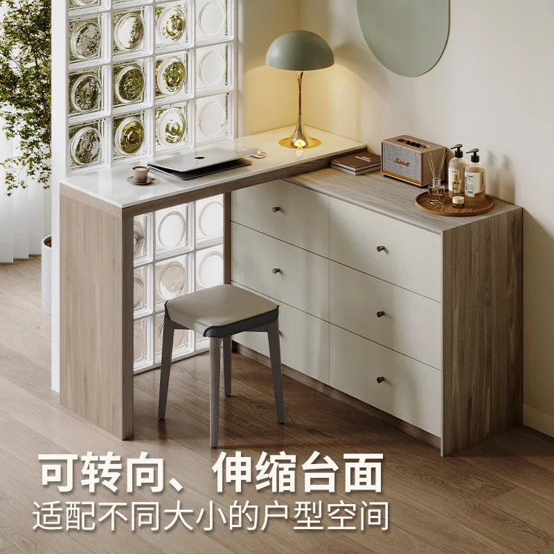 Cream wind rock slab solid wood dresser L-shaped corner retractable storage cabinet cosmetic mirror integrated bedroom dresser