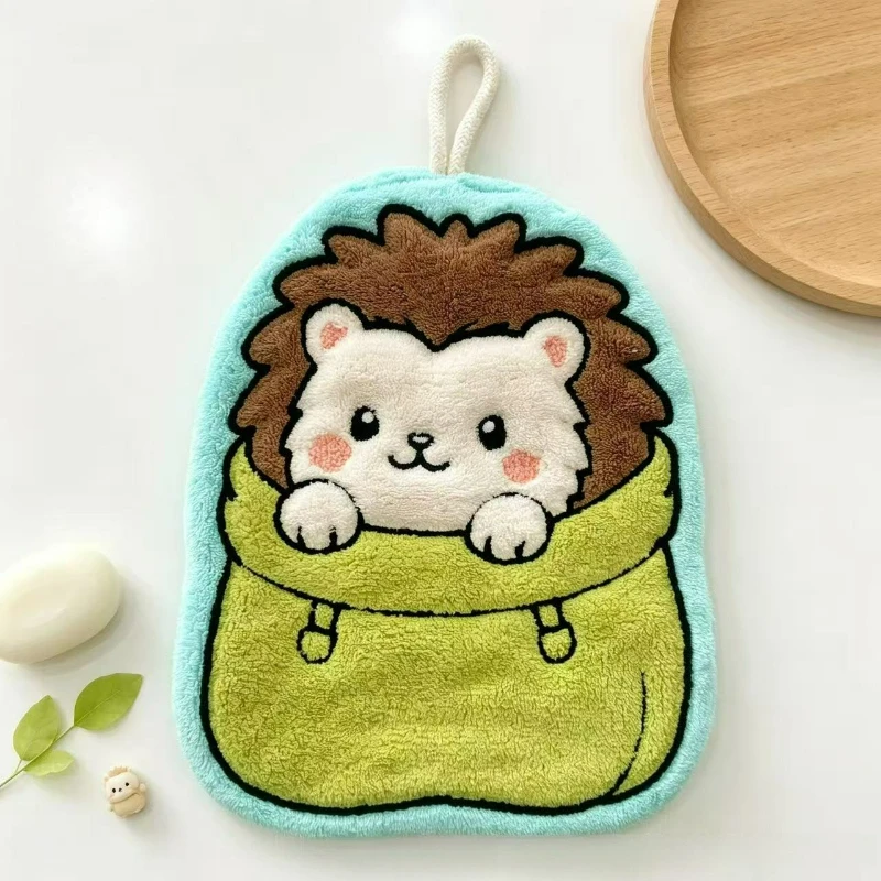 Cute Hand Towel Quick Drying Kitchen Cleaning Rag Coral Velvet Cartoon Animal Absorbent Bathroom Hanging Towel Home Supplie