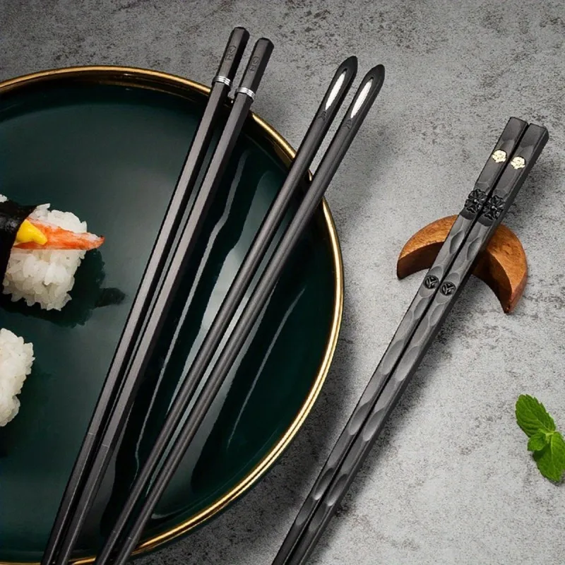 Juego de palillos hexagonales de estilo japonés, utensilios de aleación con punta puntiaguda para sushi, cocina asiática, uso doméstico y en restaurante, Dis