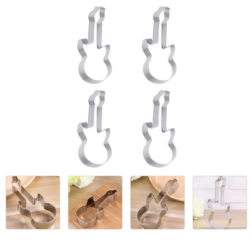 Guitar Cookie Cutters 4Pcs Stainless Steel Biscuit Molds Fondant Dessert Baking Tools