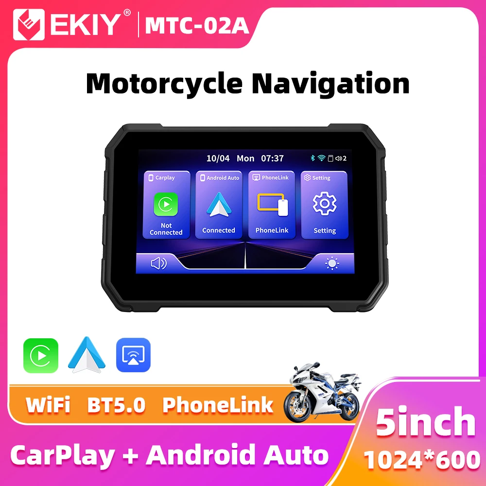 EKIY 5 inch Portable Digital Motorcycle Dashboard GPS Motorcycle Navigation Display Screen Wireless CarPlay Moto Android Auto