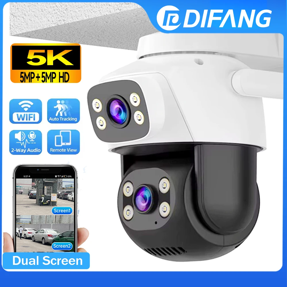 10MP WiFi Camera Outdoor 6K CCTV Dual Lens Dual Screen 360° PTZ Ai Tracking Security Protection Home Video Surveillance