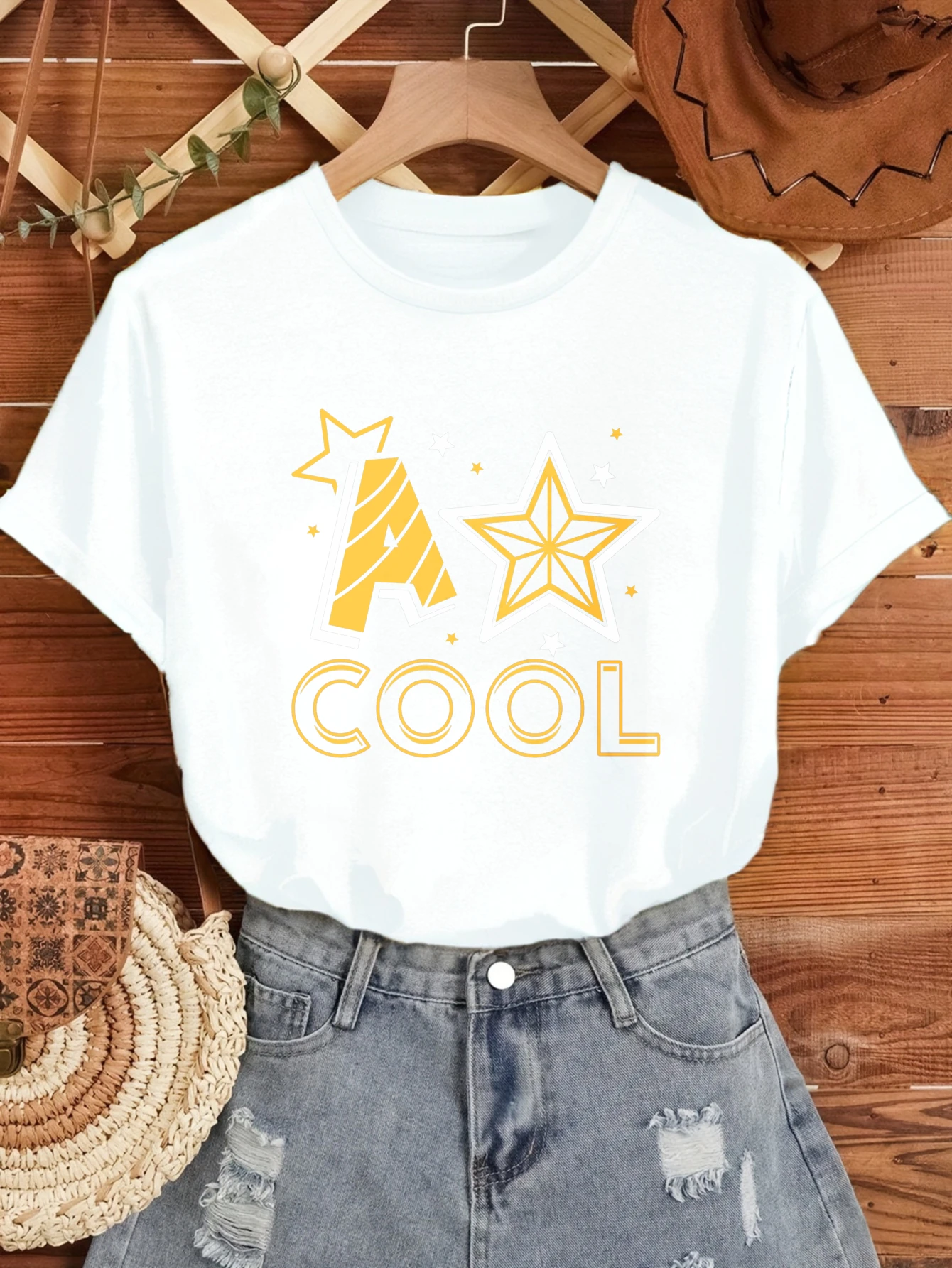 

Women's T-shirts Chinese style Streetwear y2k tops Casual 100% cotton Cool Star Design Print printed tee Streetwear Graphic
