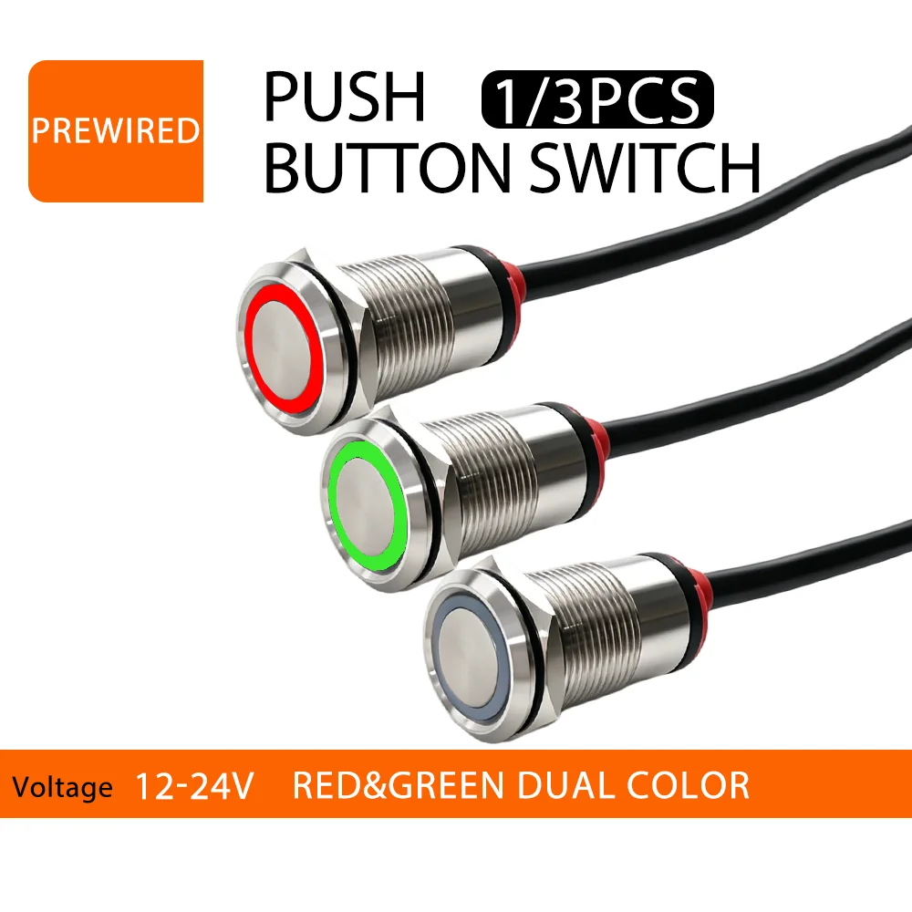 

16MM LED Push Button Switch Waterproof Momentary With pre wiring Touch Switch Short Stroke Elevator switch Red Green dual color
