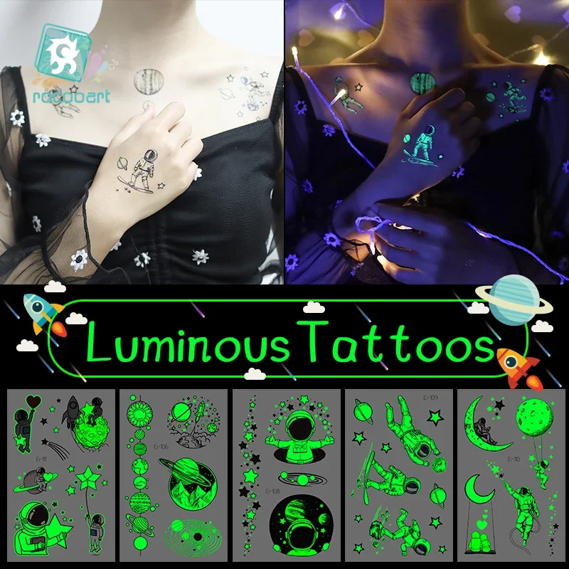 LuminousTemporary Tattoos Sticker For Kids  Astronaut Universe Planets Star Space Man Animals Tattoos For Children Waterproof