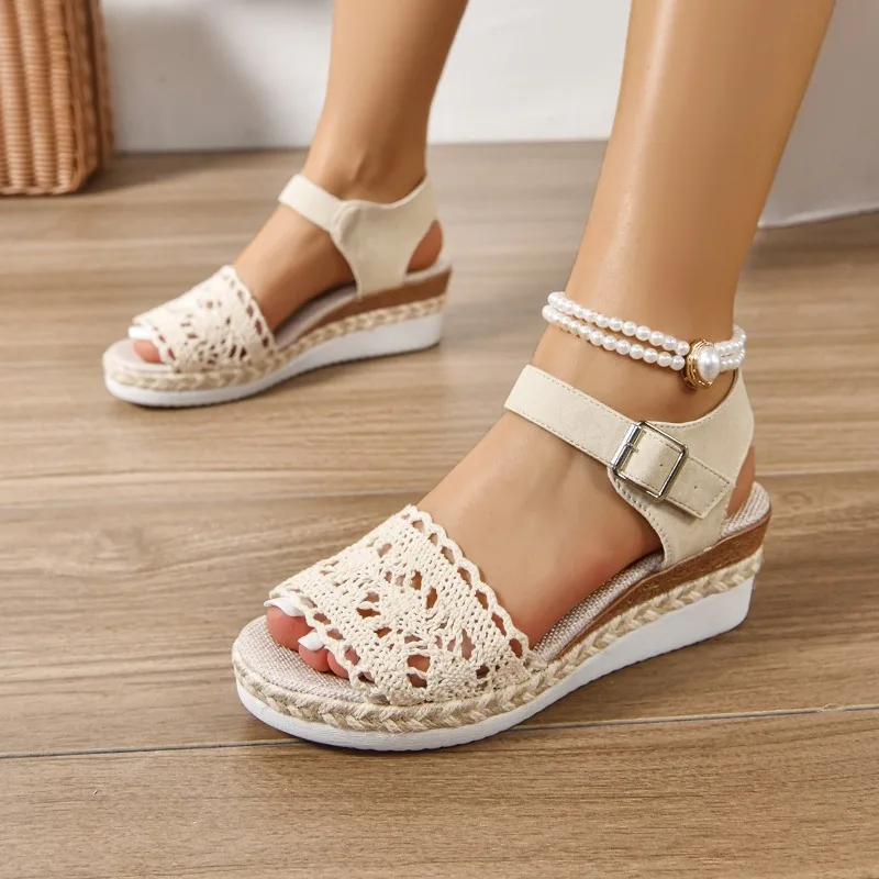 Plus Size Platform Wedge Heel Sandals 2025 Summer New Fashion Women's Fish Mouth Comfortable Thick Bottom Espadrilles Sandals