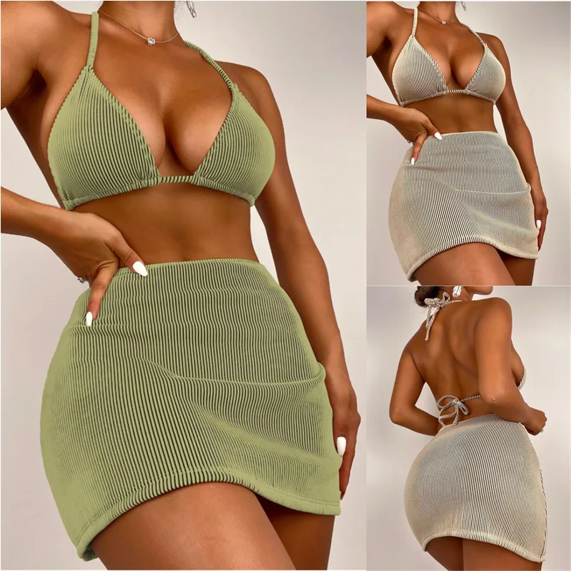 

Трансграничный женский купальник бикини из специальной ткани чистого цвета и отдельный дизайн с накладкой на грудь без стального цвета...