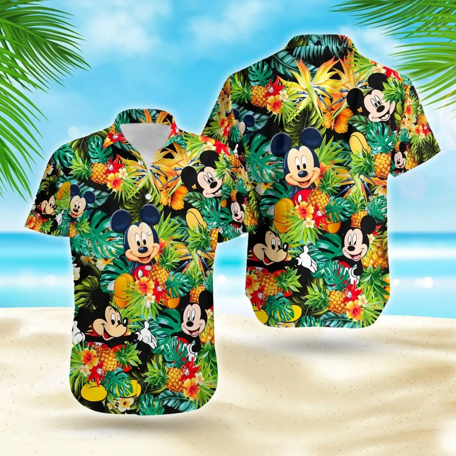 Mickey Mouse Hawaiian Shirt Vintage Button Down Short Sleeve Shirt Disney Hawaiian Shirt Magic Kingdom Casual Beach Men\'s Shirt