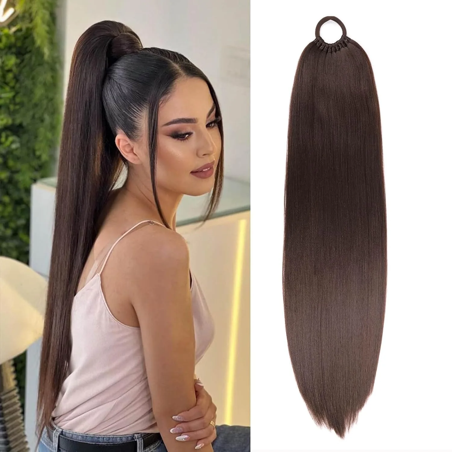Synthetic Ponytail Hair Extension,Long Braided Ponytail With Hair Tie,Straight Wrap Around Braided Hair Extension, 26 inch,110g