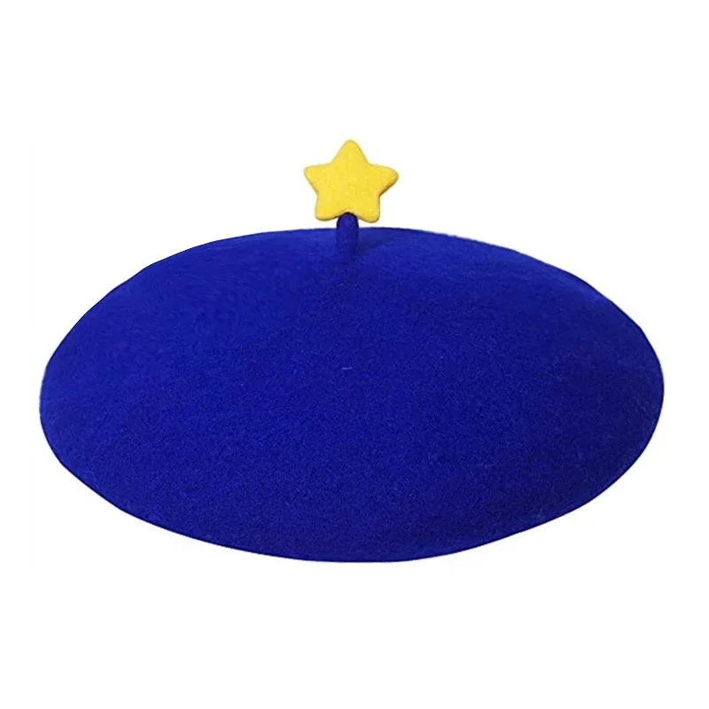 

Klein Blue Adult Beret Hat with Cute Yellow Star Design Winter Warm Painter Cap Stylish Accessory for Men And Women