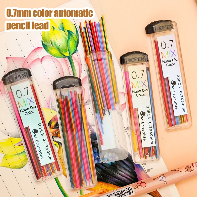 0.7mm Art Sketch Writing Student Stationery Office School Supplies Graphite Lead Core Colorful Mechanical Pencil Lead Refill New