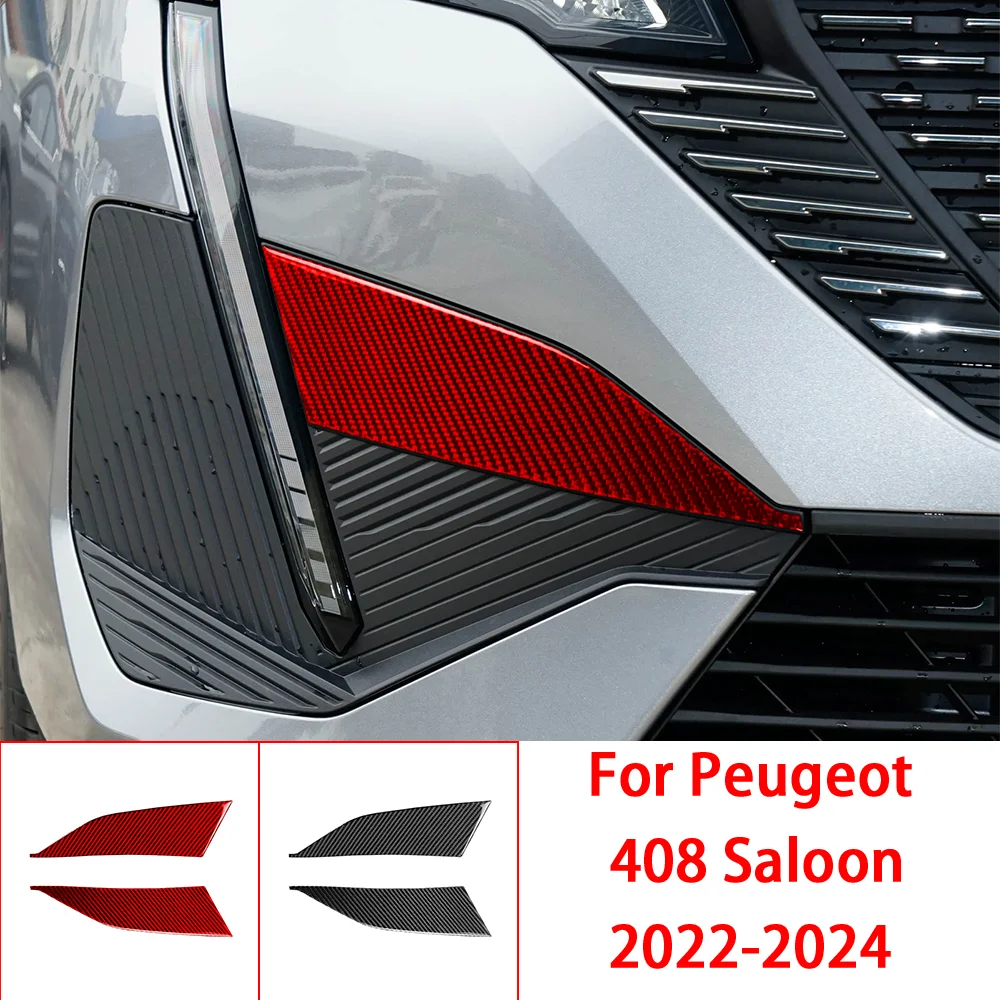 Autocollant de garniture latérale de pare-chocs inférieur de phare avant en fibre de carbone rouge pour Peugeot 408 Berline 2022-2024 Accessoires extérieurs