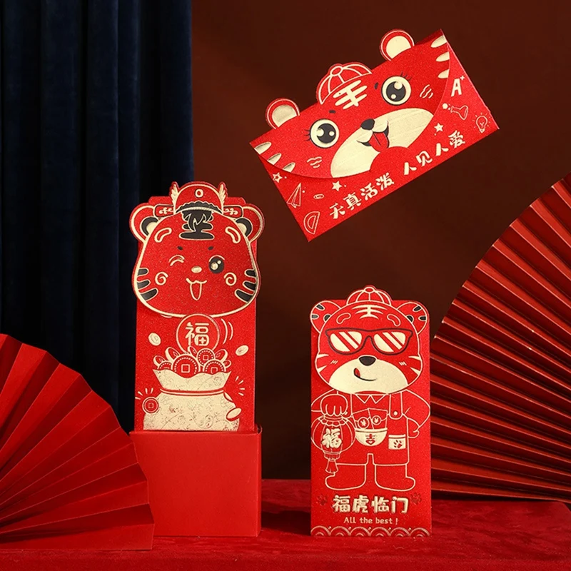 16 Pcs Chinese Red Envelopes For Lunar New Year 2022 Year Of The Tiger Hong Bao, Lucky Money Packets For Spring Festival