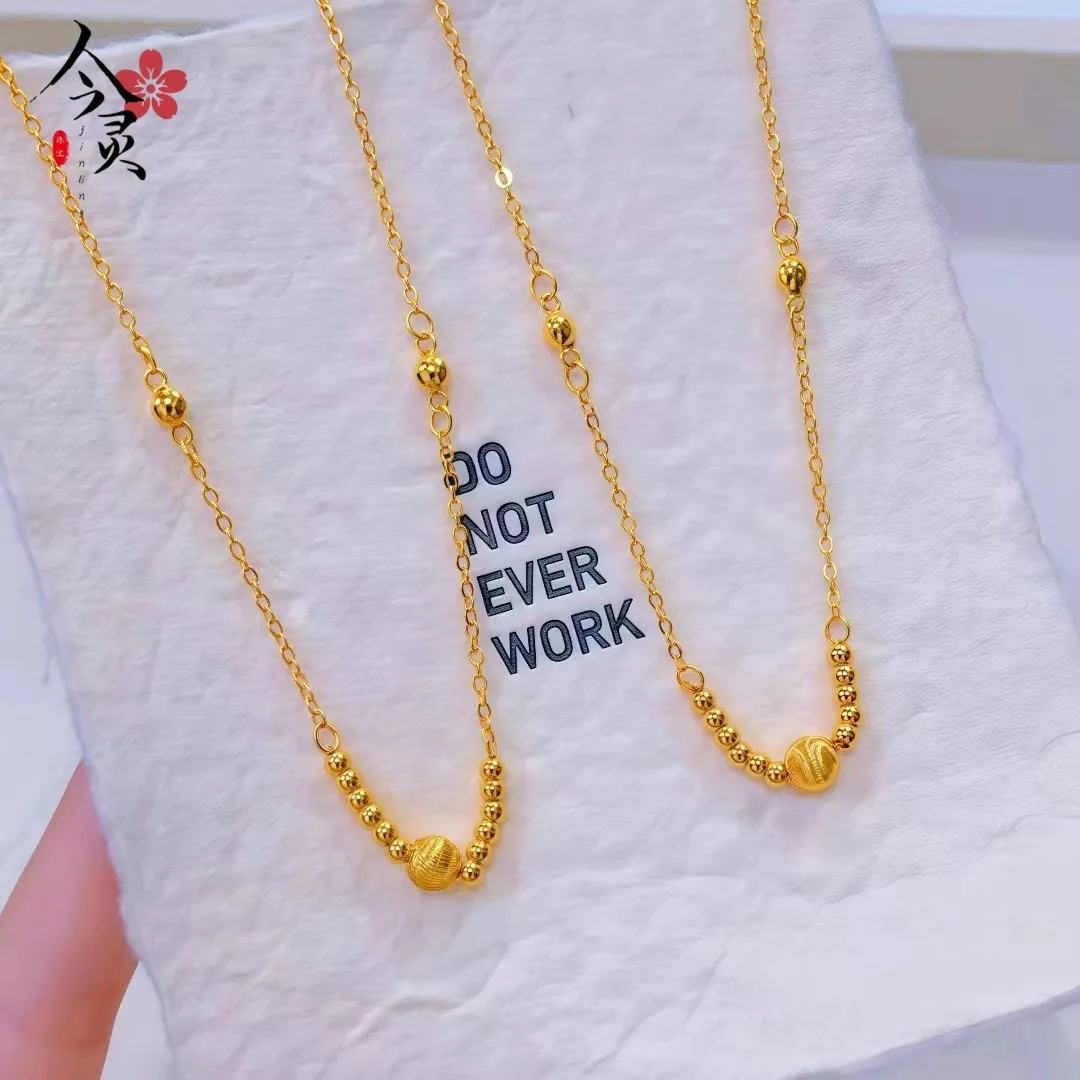 

Fortune Cat's Eye Bead Necklace AU999 Women 24K Gold - Pure AU999, full glow, shiny round fortune bead