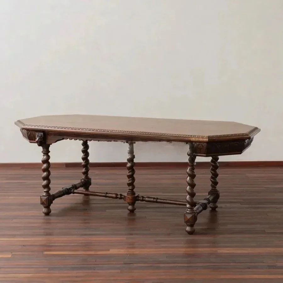 

European retro solid wood carving old long medium and ancient style apartment type household dining table