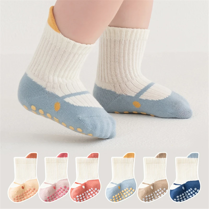 

3Pairs Cotton Baby Anti-slip Shoes Socks For Boys Girls Low Cut Floor Kids Toddler Sock With Rubber Grips Socken For 0-5Years
