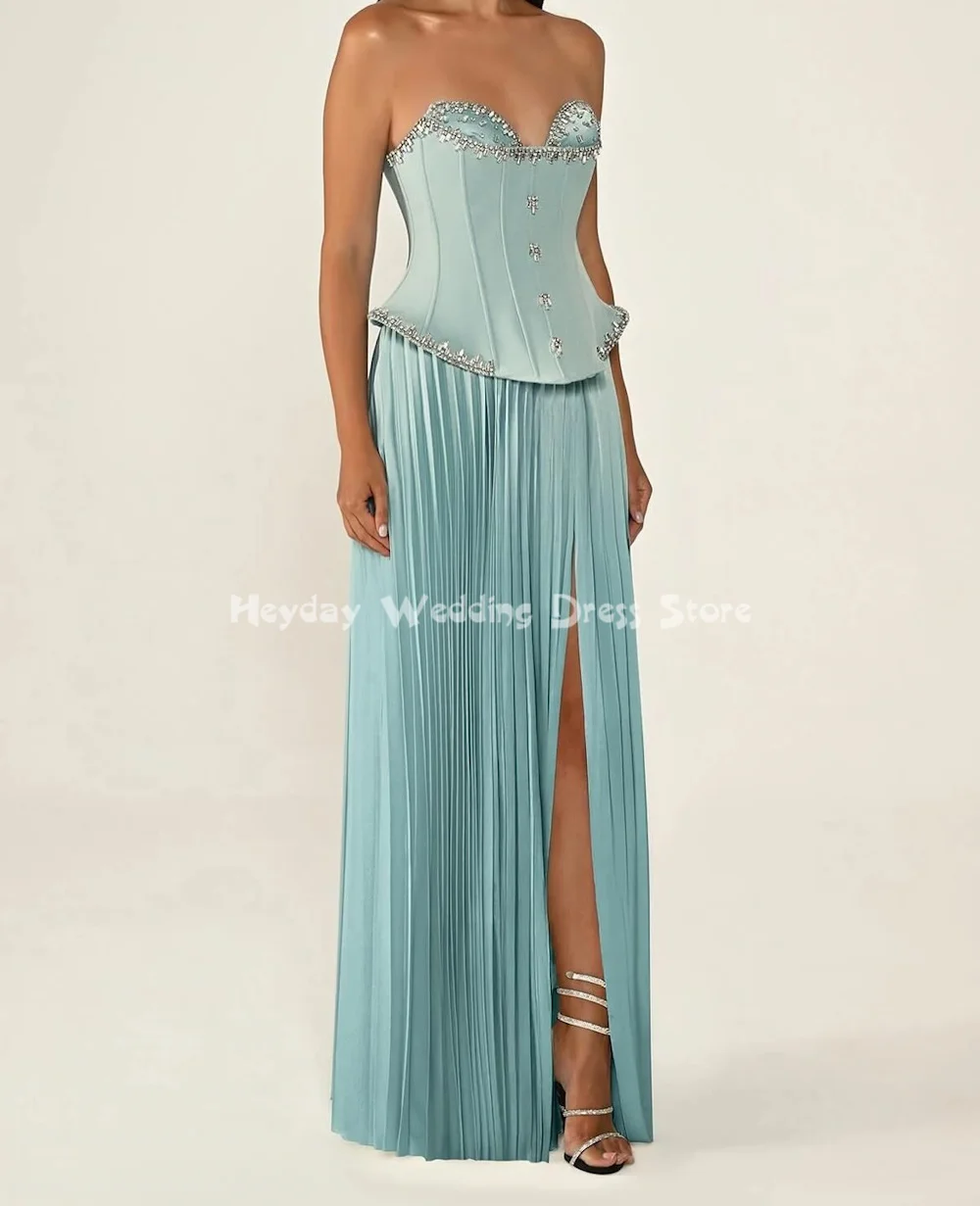 Heyday Damen-Abendkleider, trägerlos, mit Falten, Perlen, geteilte Säule, bodenlang, mit ärmellosen, formellen, eleganten Kleidern 2025