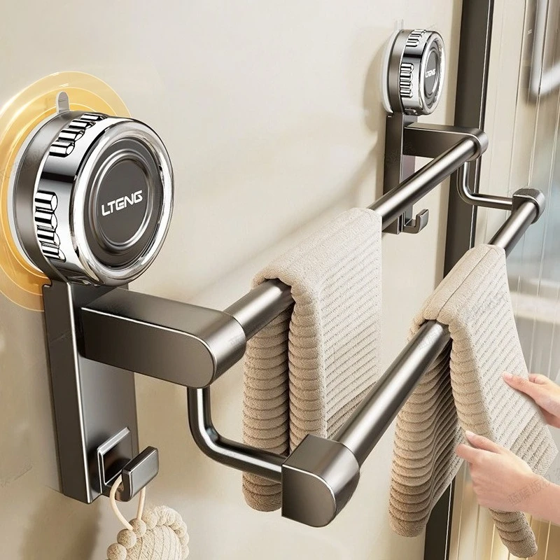 

Настенная вешалка для полотенец на присосках без сверления, двойная перекладина, полка для хранения, экономия места, аксессуары для ванной комнаты
