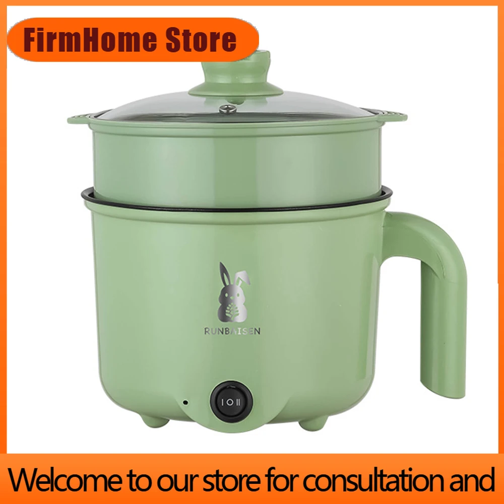 FirmHome Store110V/220V Mini Electric Cooker Non-stick 1.8L Home Cooking Pot Single Double Layer With Stainless Steel Steamer Ho