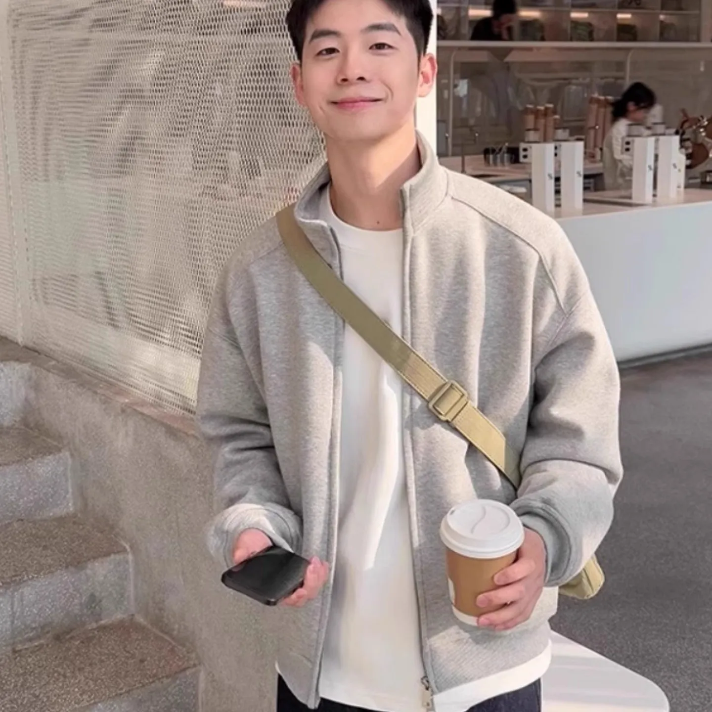 

Heavyweight Navy Blue Short Stand Collar Sweatshirt Cardigan For Men Spring And Autumn 2025 New Loose Casual Trendy Jacket