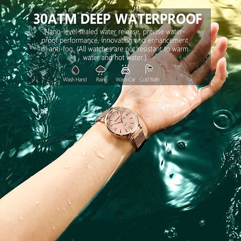 POEDAGAR Diamond Dial Womens Watch Fashion Rose Gold Steel Mesh Strap Ladies Watches Luxury Brand Waterproof Luminous Date Clock