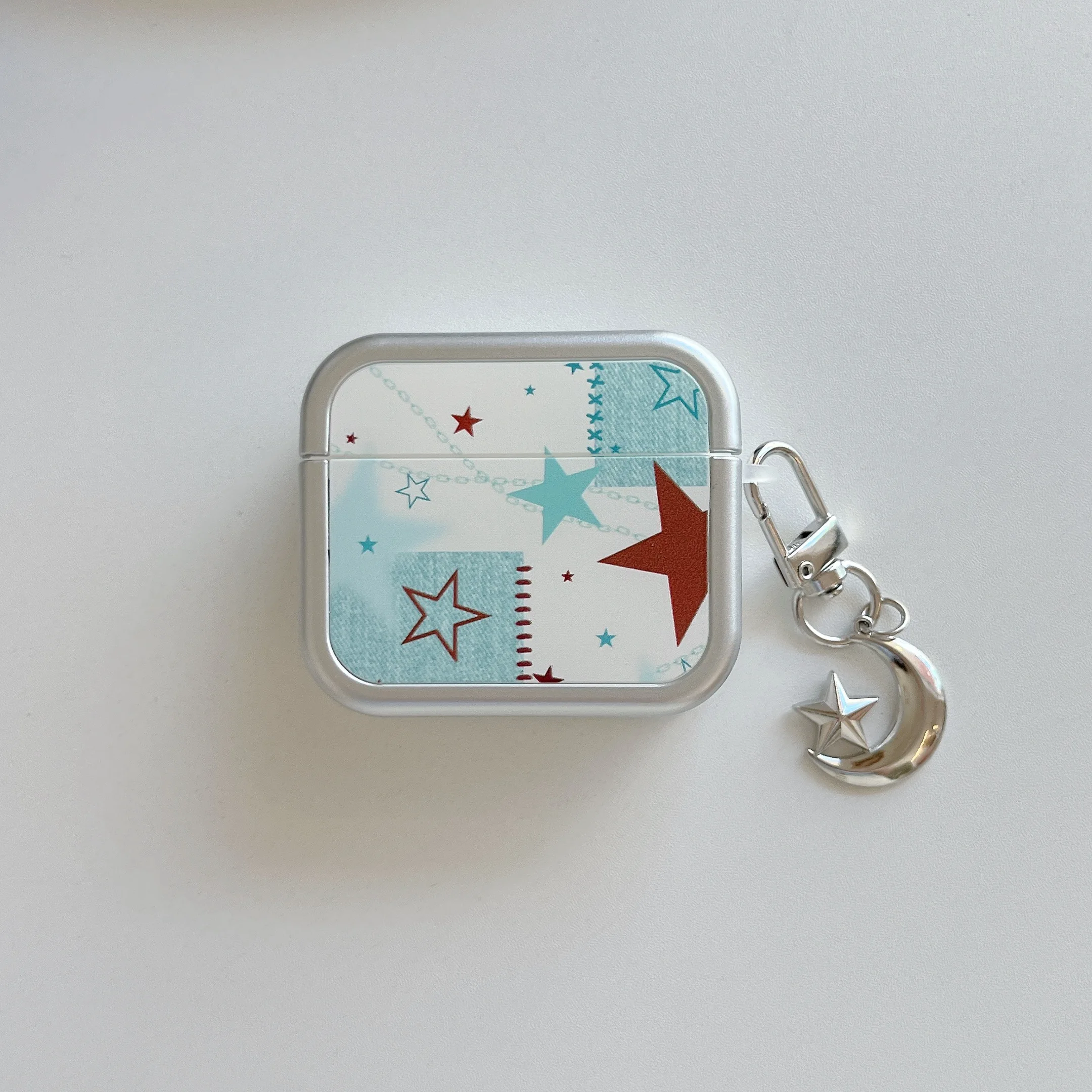 เคส AirPods Pro3 4 ลายดาวประดับมุกดอกไม้ สีฟ้าขาวตัดกัน เนื้อนุ่ม สำหรับ AirPods Pro2 รุ่นที่ 2 และ 3