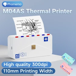 Photo Printer Mini Portable Printer 107mm Paper Thermal Wireless Inkless Labeler 304dpi Label Maker Printer Phomemo M04AS