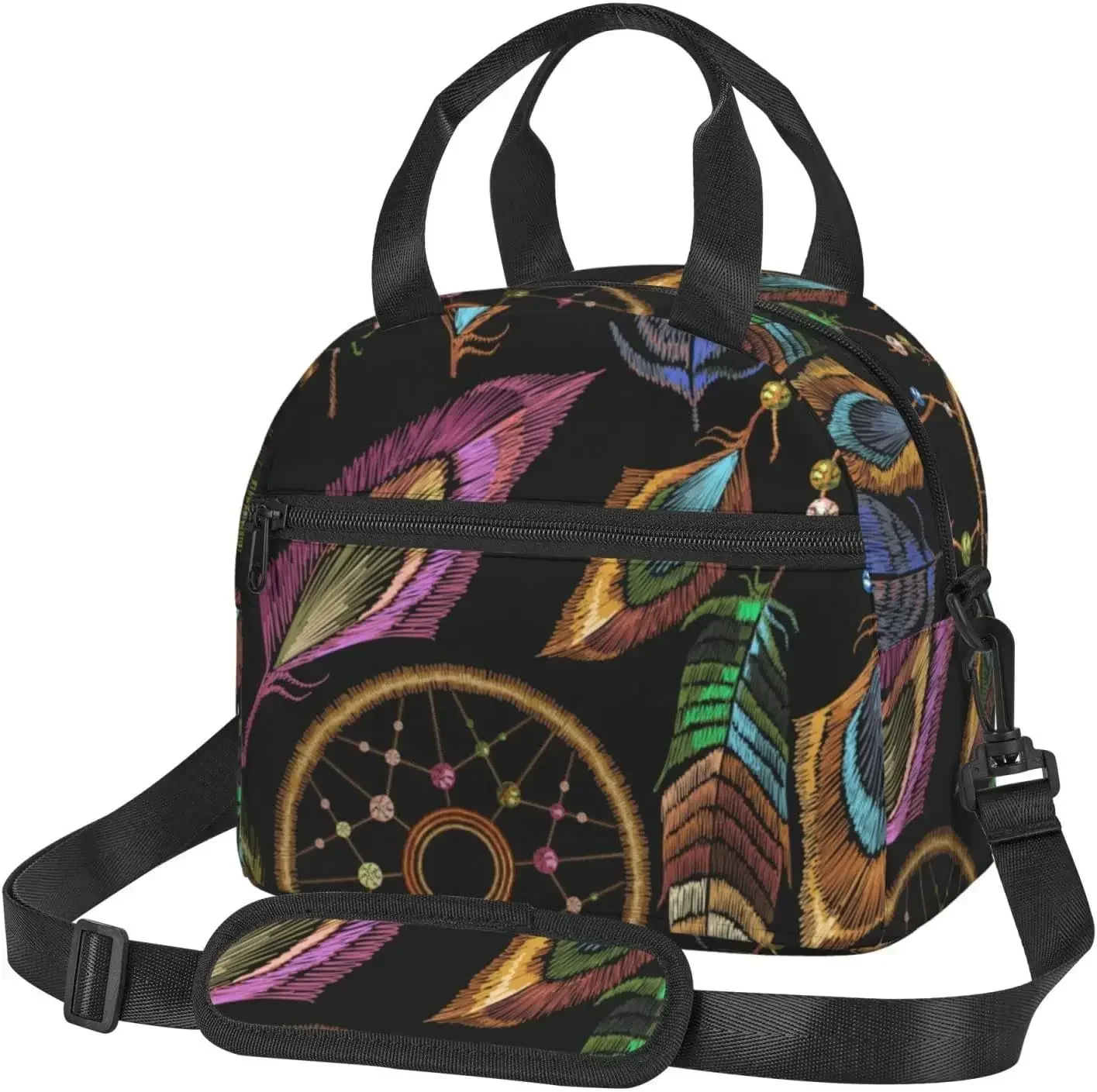 

Сумка для обеда с перьями и ремнями, коробка для женщин и мужчин, водонепроницаемая сумка для офисных путешествий