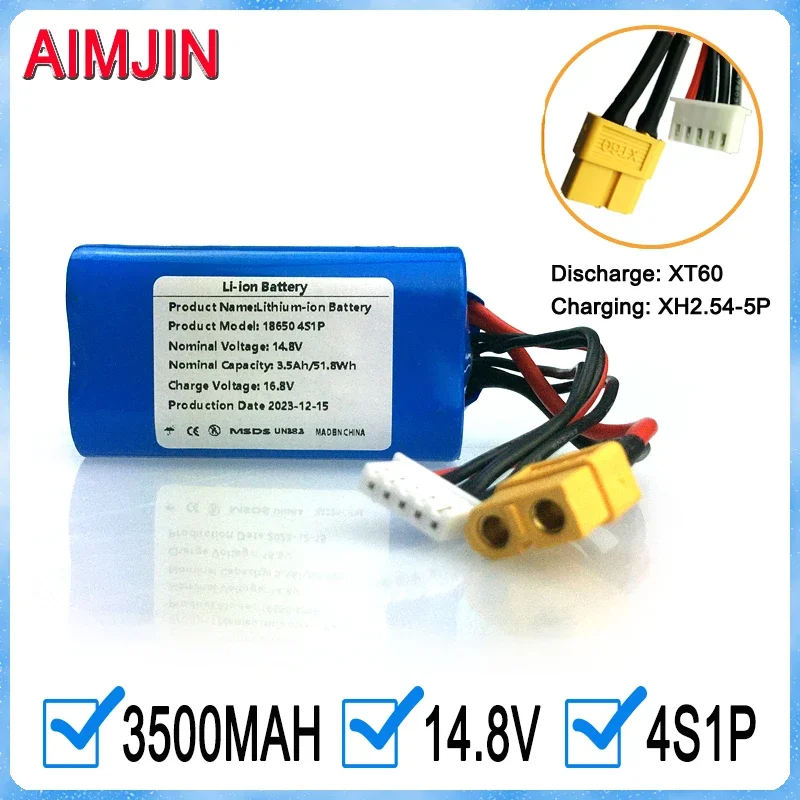 

4S1P 14.8V 3500mAh Rechargeable Li-ion Battery 35Ah 51.8Wh for Various RC Airplane Quadrotor, with Connector XH2.54+XT60