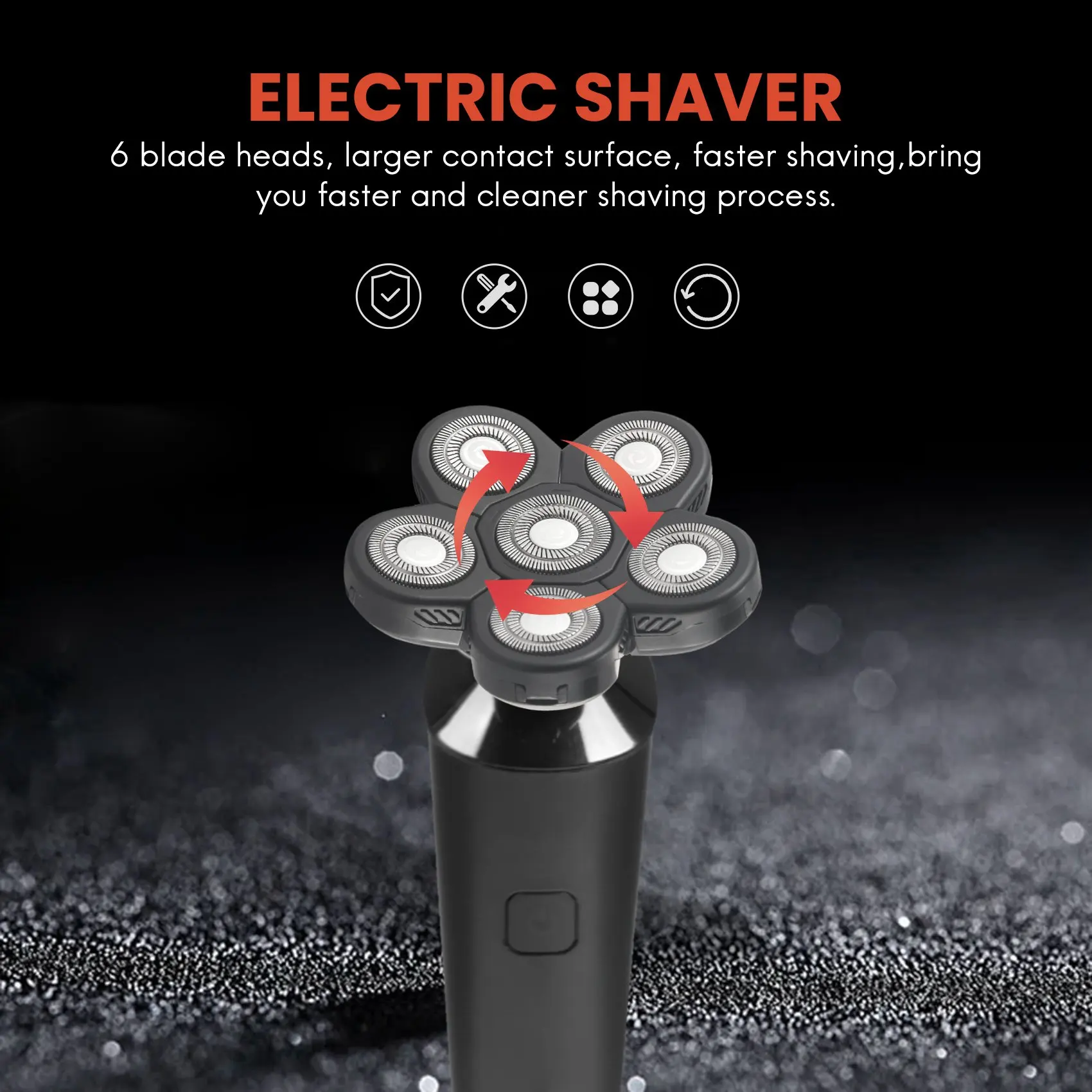 Men's Electric Shaver Heads Electric Razor Blade Replacement Head 6 Blades Head Shaver Replacement Bald Black