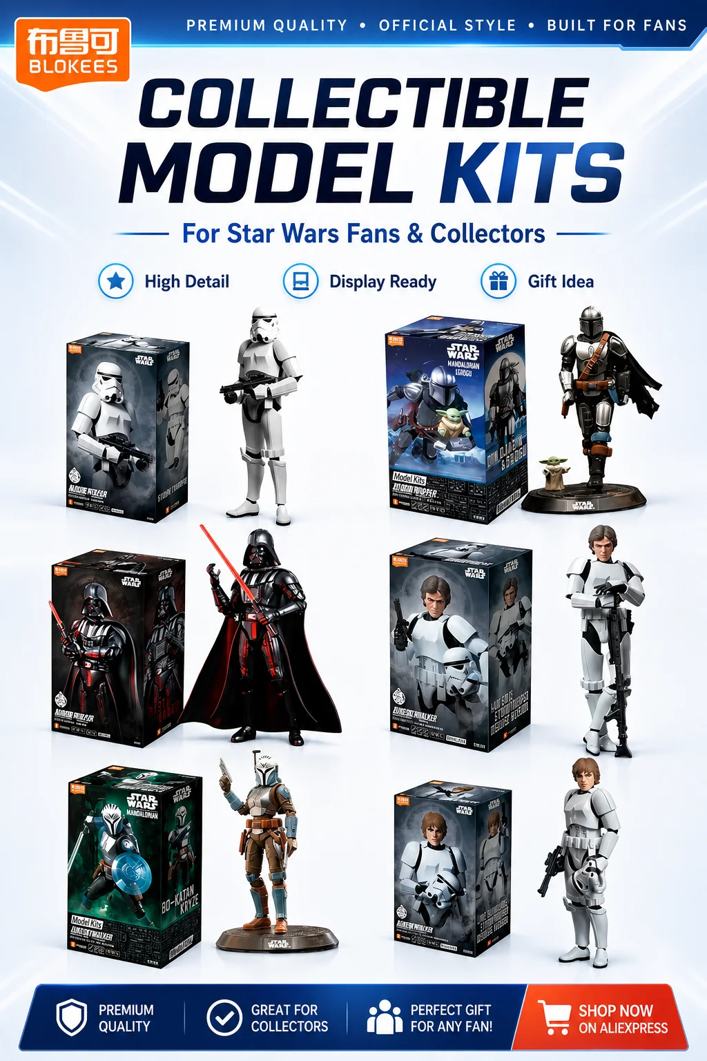 BLOKEES Star Wars Assembly Building Blocks Darth Vader Luke Skywalker Han Solo Action Figure Model For Adult Collection
