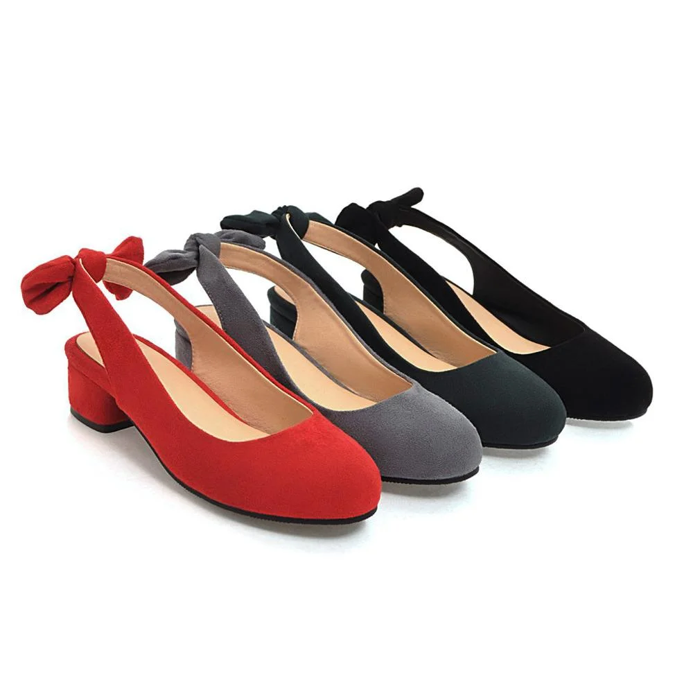 Scarpe da donna con nodo a fiocco sul retro 2023 tacco largo punta tonda simpatici sandali rossi con taglio basso Sweet Flock Zapatos Mujer De 46 33