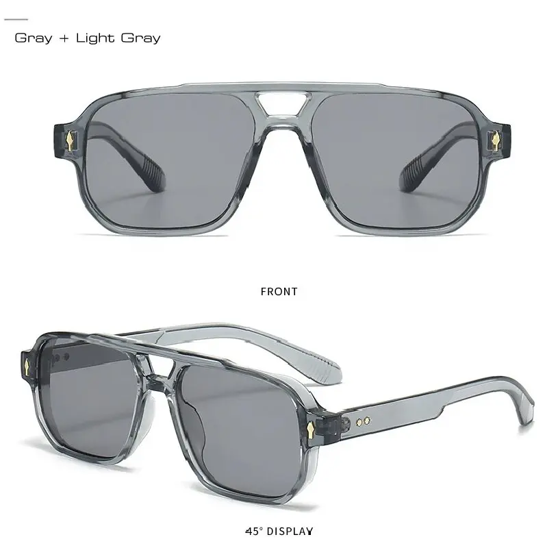 Vintage Double Bridges Men Square Sunglasses Fashion Clear Ocean Lens Eyewear Women Trending Rivets Sun Glasses UV400