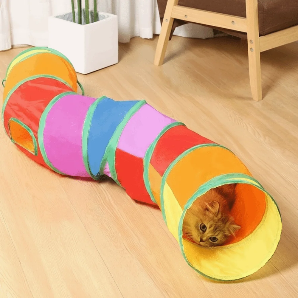 

Colorful Folding Cat Tunnel Toys Breathable with Ball Kitty Training Toy Interactive Pet Play Tunnel Exercising
