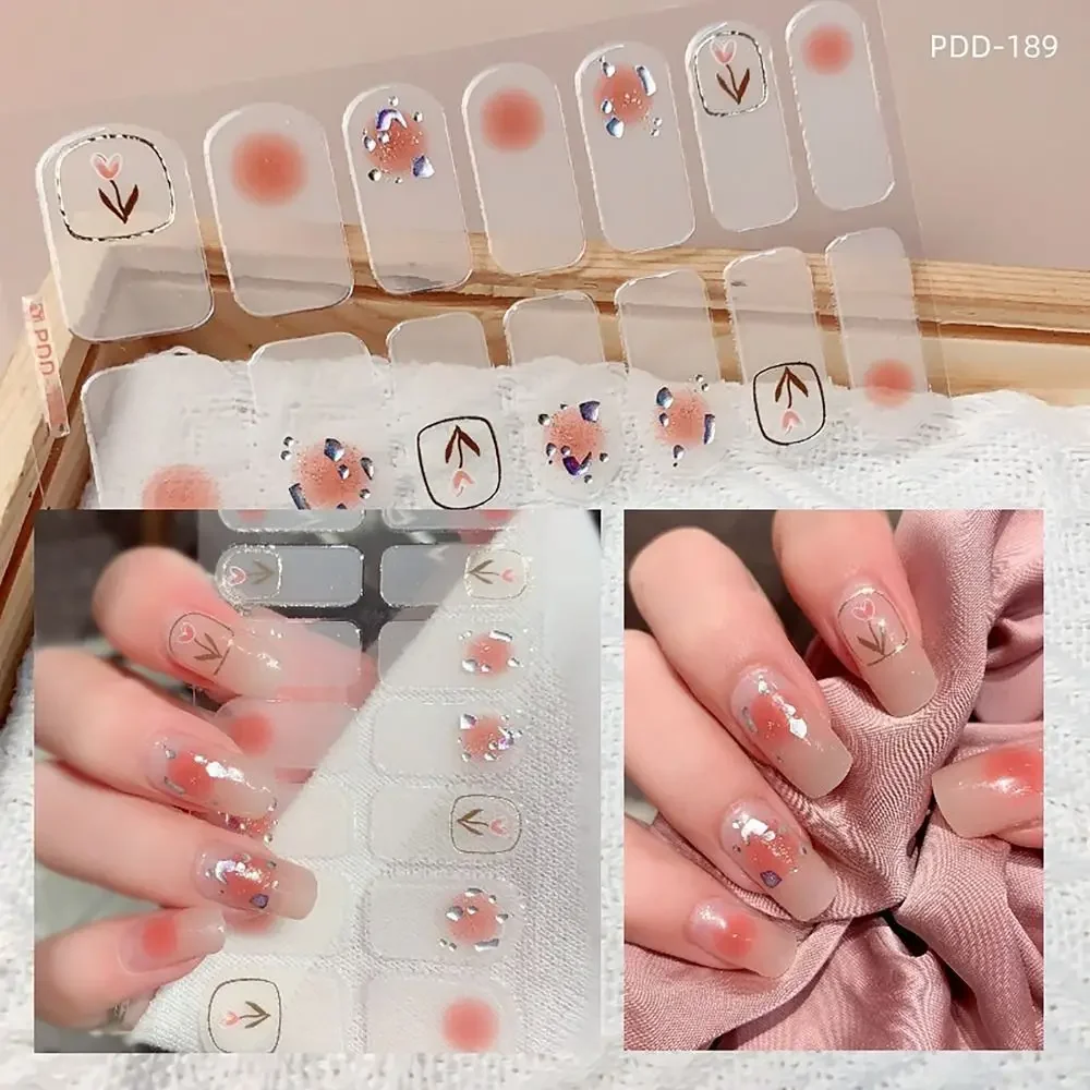 14 strisce adesivi per unghie in Gel autoadesivo copertura completa Patch per unghie Floristic Nail Wraps Gel smalto per unghie strisce fai da te Nail Art Making