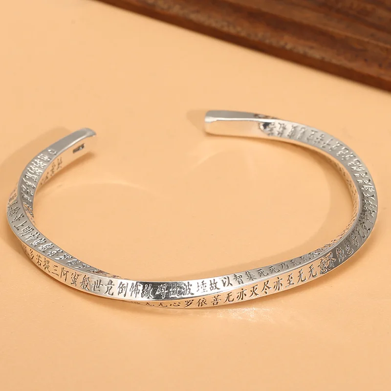 

S925 sterling silver heart sutra braceletretro thai silver easiest for matchcouple bracelet women's open silver bracelet