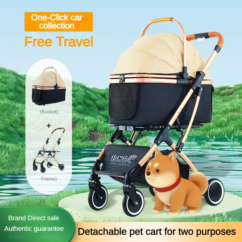 

Aluminium Alloy Detachable Pet Stroller for Corgi Teddy Cat Cart Load Bearing 15kg Dog Strollers for Small Dogs Dog Trolley