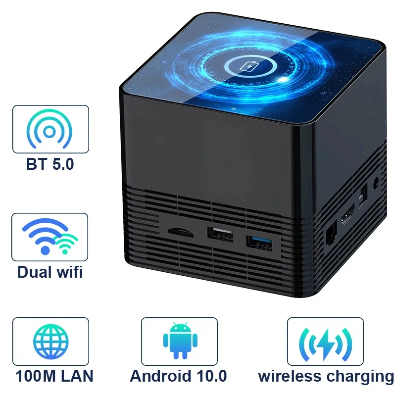 Transpeed Android 10.0 TV Box Wireless Charging BT5.0 6K Voice Assistant 4K Media Player 4GB / 32GB 2.4G&5.8G WiFi 100M LAN