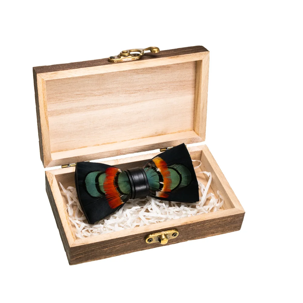 EASTEPIC-pajaritas de plumas negras para niños, accesorio para hombres, correa ajustable, caja de madera lisa, fiesta de boda, Día de los niños,