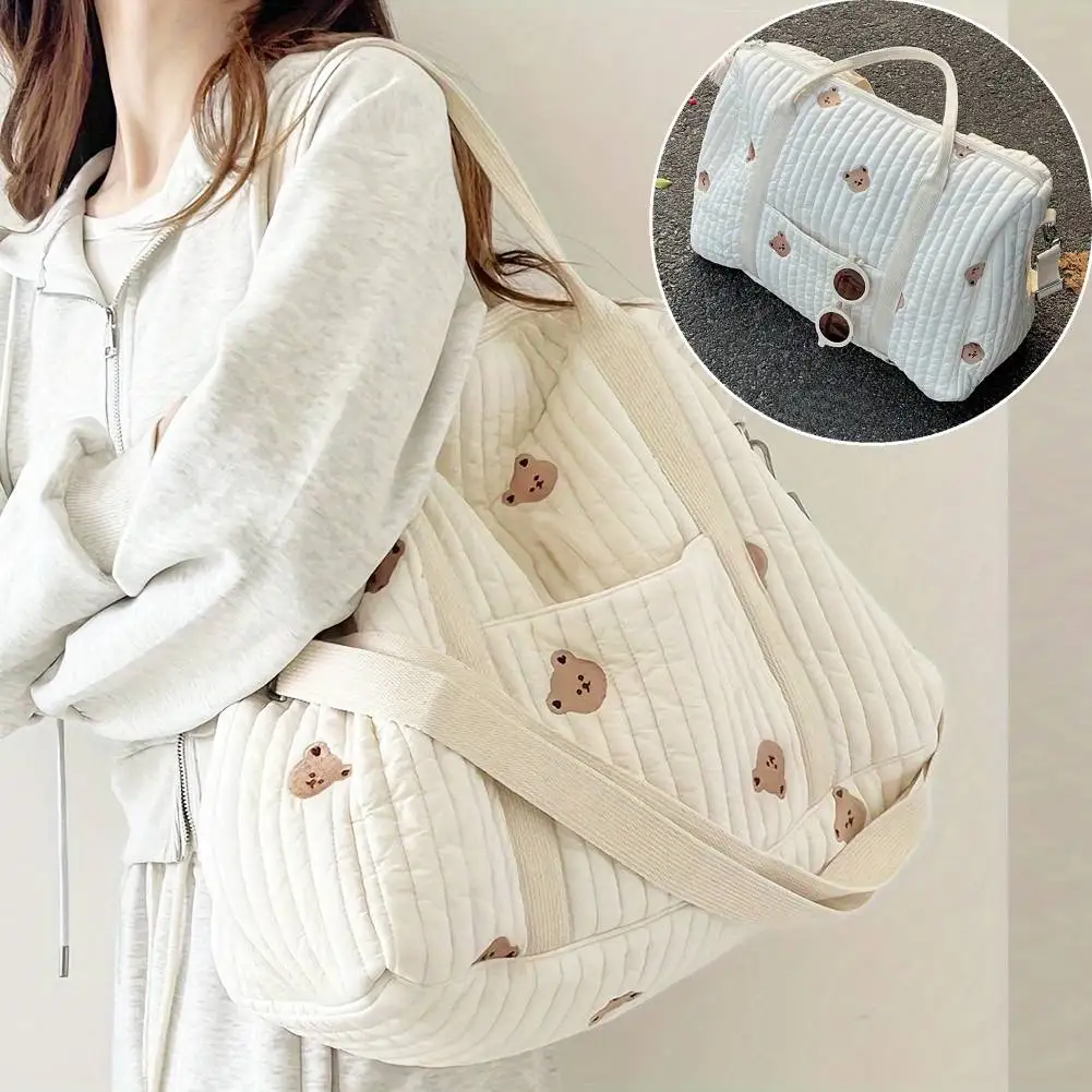 حقيبة حفاضات الطفل المطرزة الحفاض المنظم حقيبة ساعي حقيبة كتف كرتونية لطيف مع سحاب حقيبة حمل الأمتعة للسفر