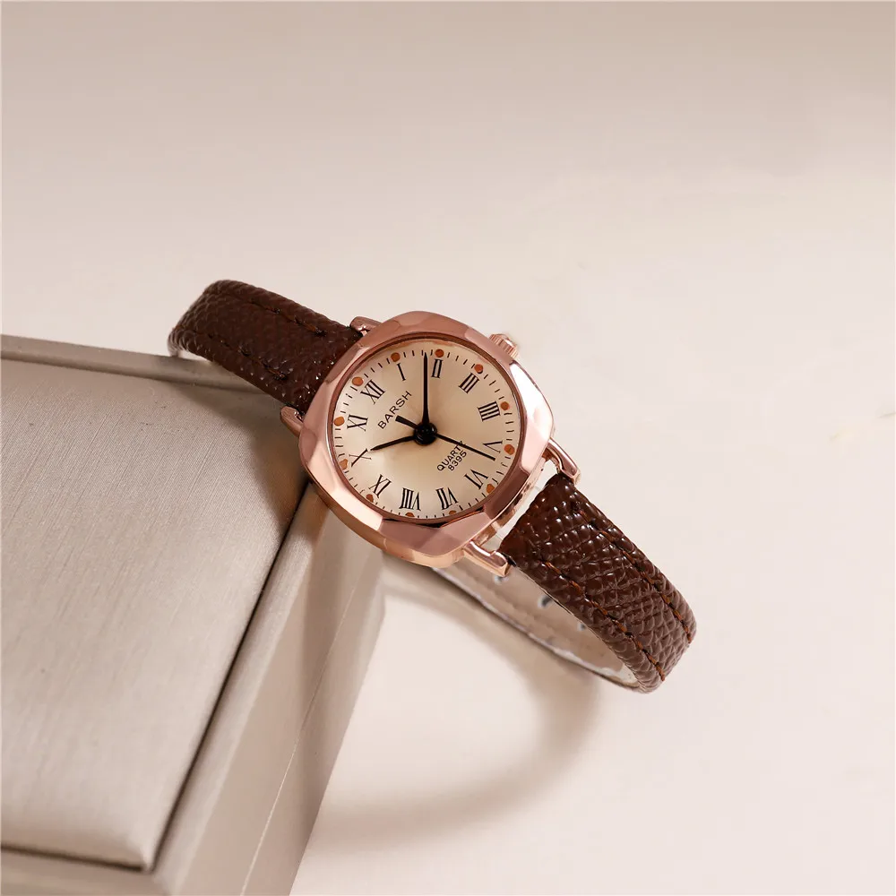 trendy small dial Roman scale quartz women lady leather watch