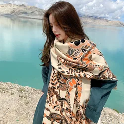 Women Winter Cashmere Scarf Pashmina Shawls Wraps 2023 Design Print Female Thick Warm Scarves Echarpe Thick Blanket Stoles