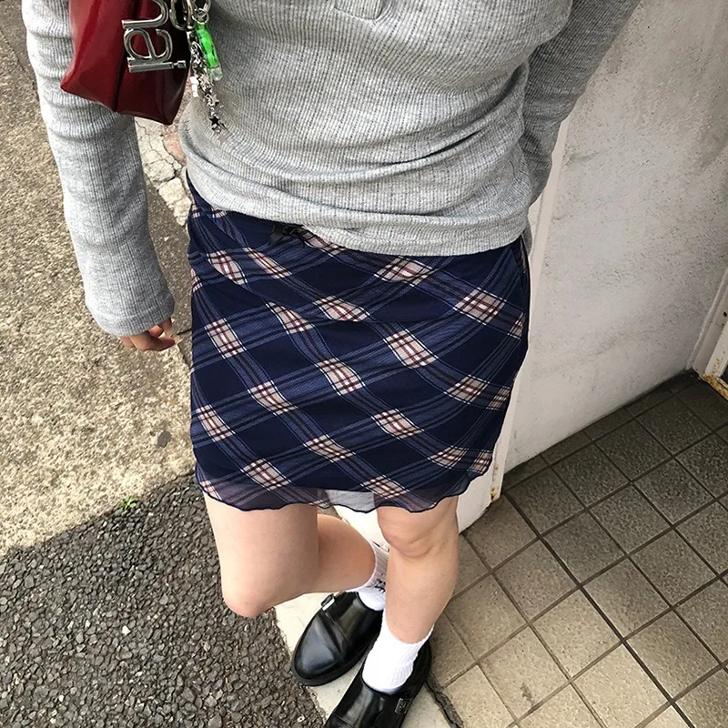 Women's Summer Skirt Short Skirt Plaid Mesh Low Waist Simple New Casual Design Fashion Advanced Soft Niche Versatile Skinny