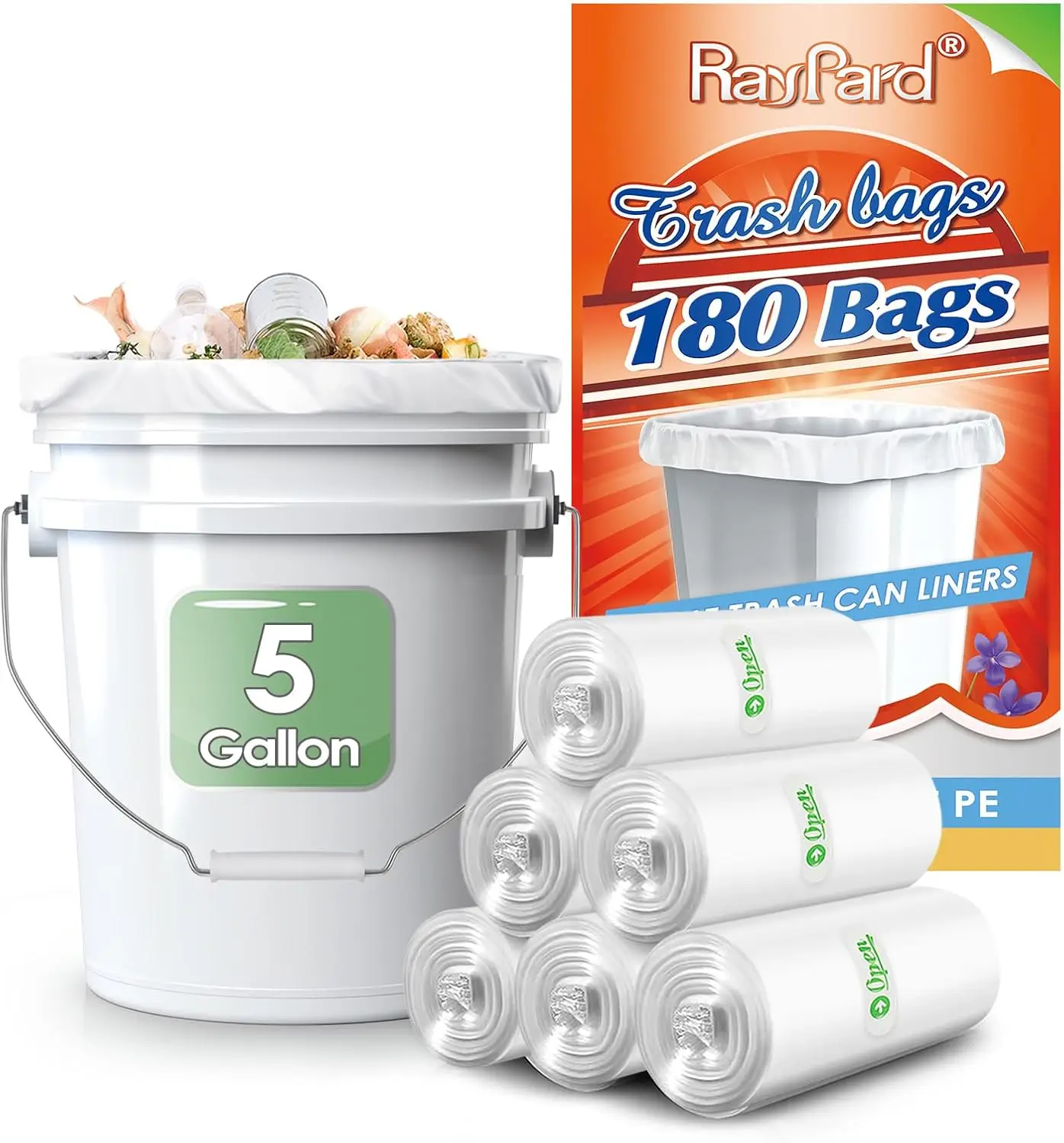 

5 Gallon 180 Counts Small Strong Trash Bags, Fits 4.5-5.3 Gal Buckets, Clear Liners for Home Office Kitchen