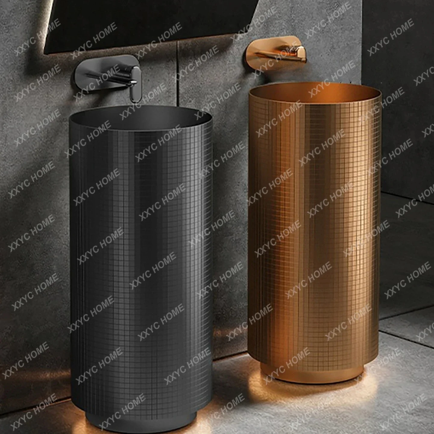 L Golden stainless steel column type washbasin bar with lamp integrated washbasin hotel floor-to-ceiling round column basin
