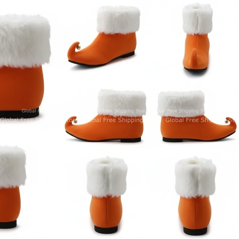Neue Elfen-Santa-Claus-Schuhe für Erwachsene, rote Stiefeletten mit Glöckchen, Weihnachts-Cosplay-Party-Bühnen-Requisiten, Unisex-Schuhe mit rohem Rand – Detail 9